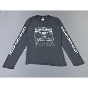 Rare Vintage Y2K Harley Davidson Motorcycle Long Sleeve Black XL Shirt Womens